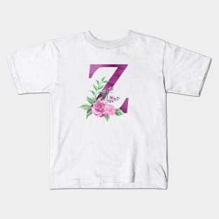 Floral Monogram Z Beautiful Rose Bouquet Kids T-Shirt